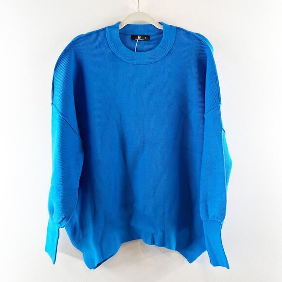 Lillusory Crewneck Ribbed Long Sleeve Oversized Sweater Blue Medium - Picture 3 of 4